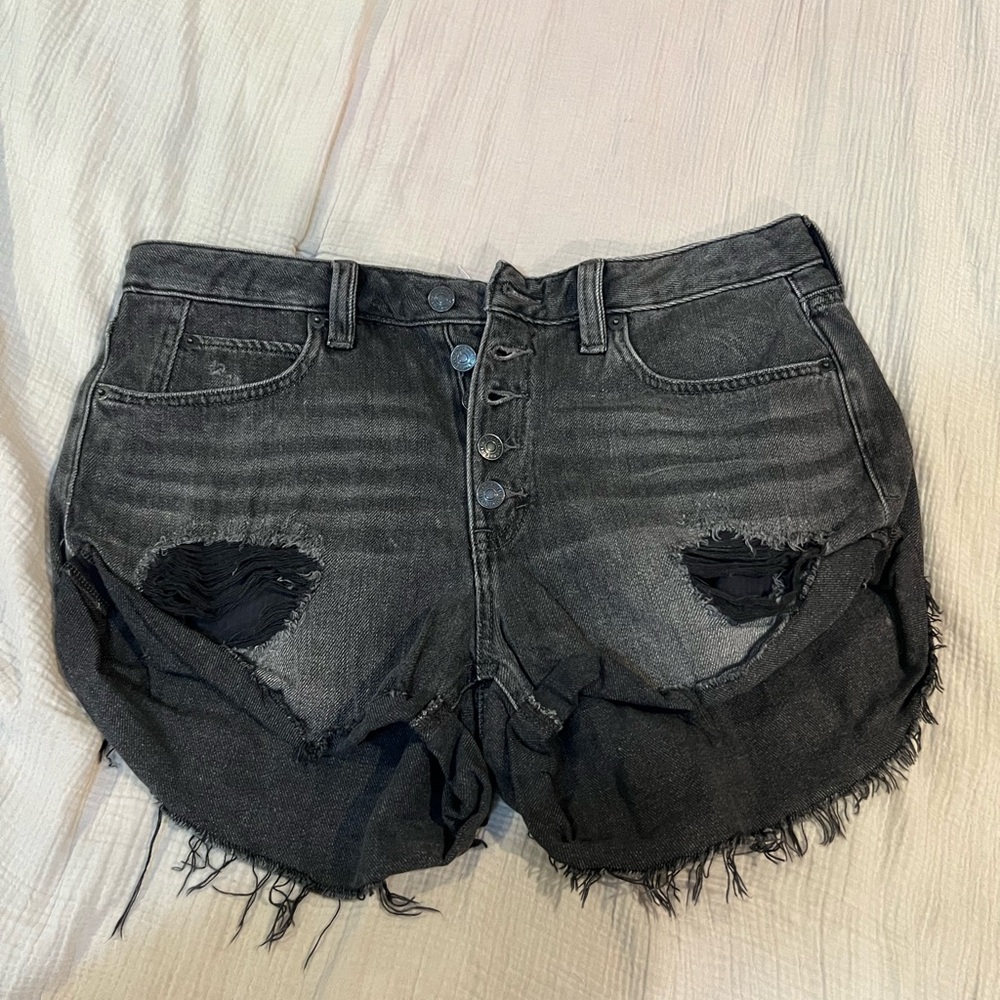 We The Free  Free People Distressed Black Denim Shorts